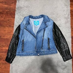 Denim & Black Leather Moto Women's Jacket